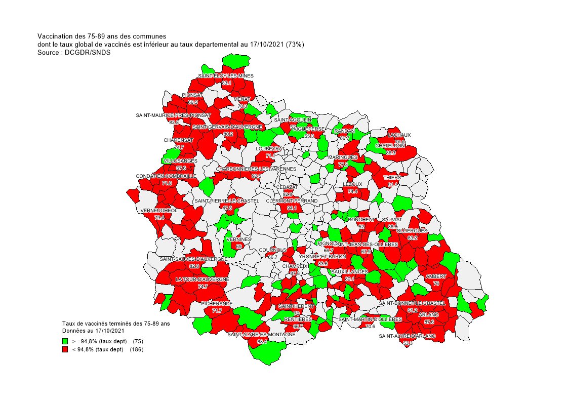 Cartographie des vaccinations des 75-89 ans dans le Puy de Dôme